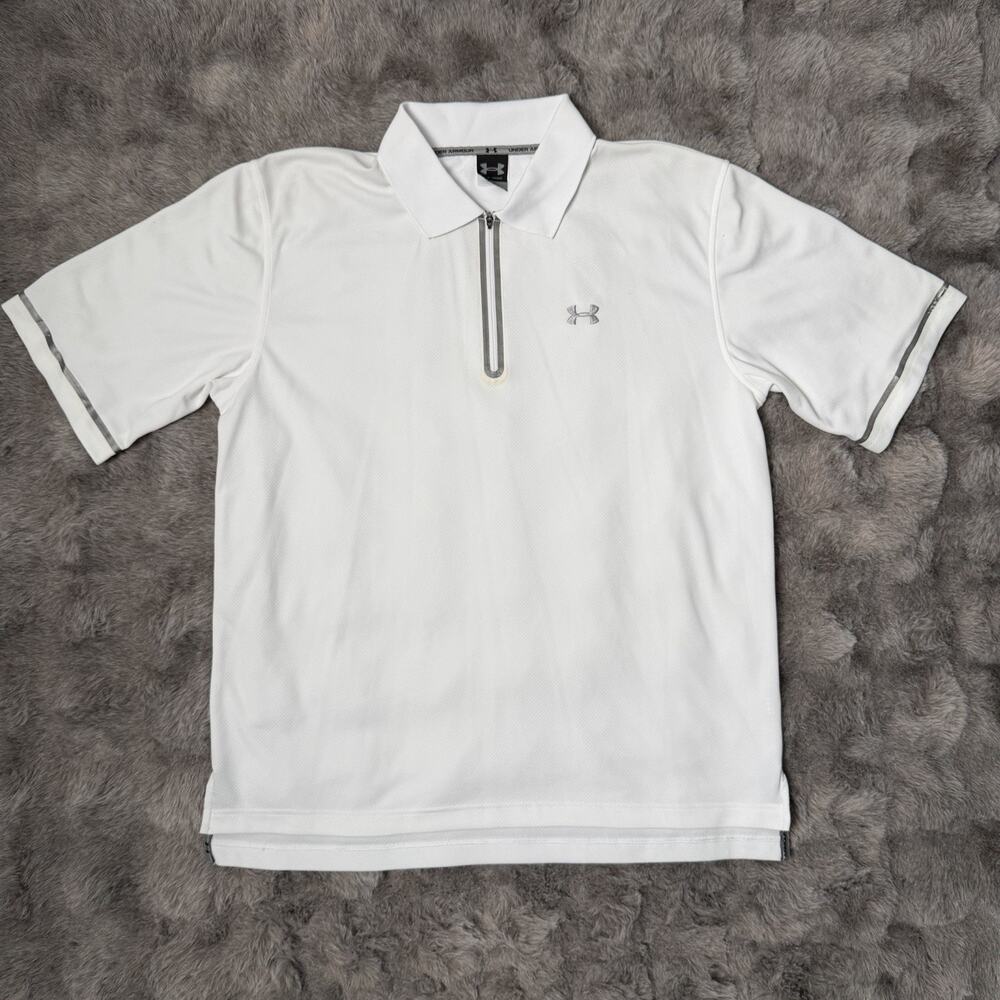 Under Armour White Tech Golf Polo Quarter Zip Size Large